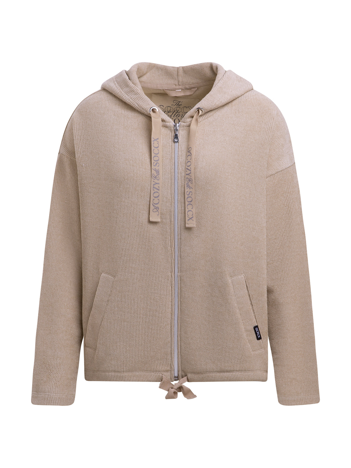 Oversize Sweatjacke aus Rippsamt mit Kapuze almond cream