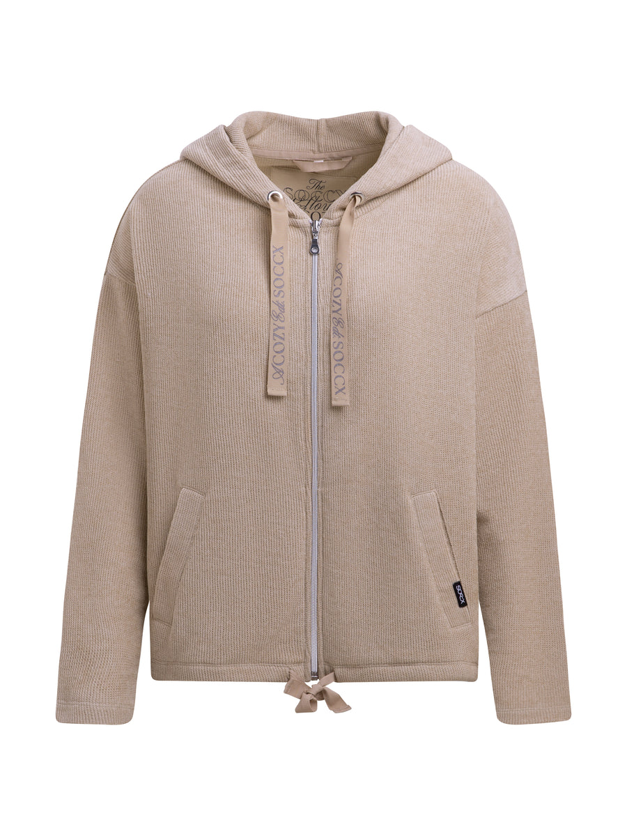 Bluza oversize z prążkowanego aksamitu z kapturem