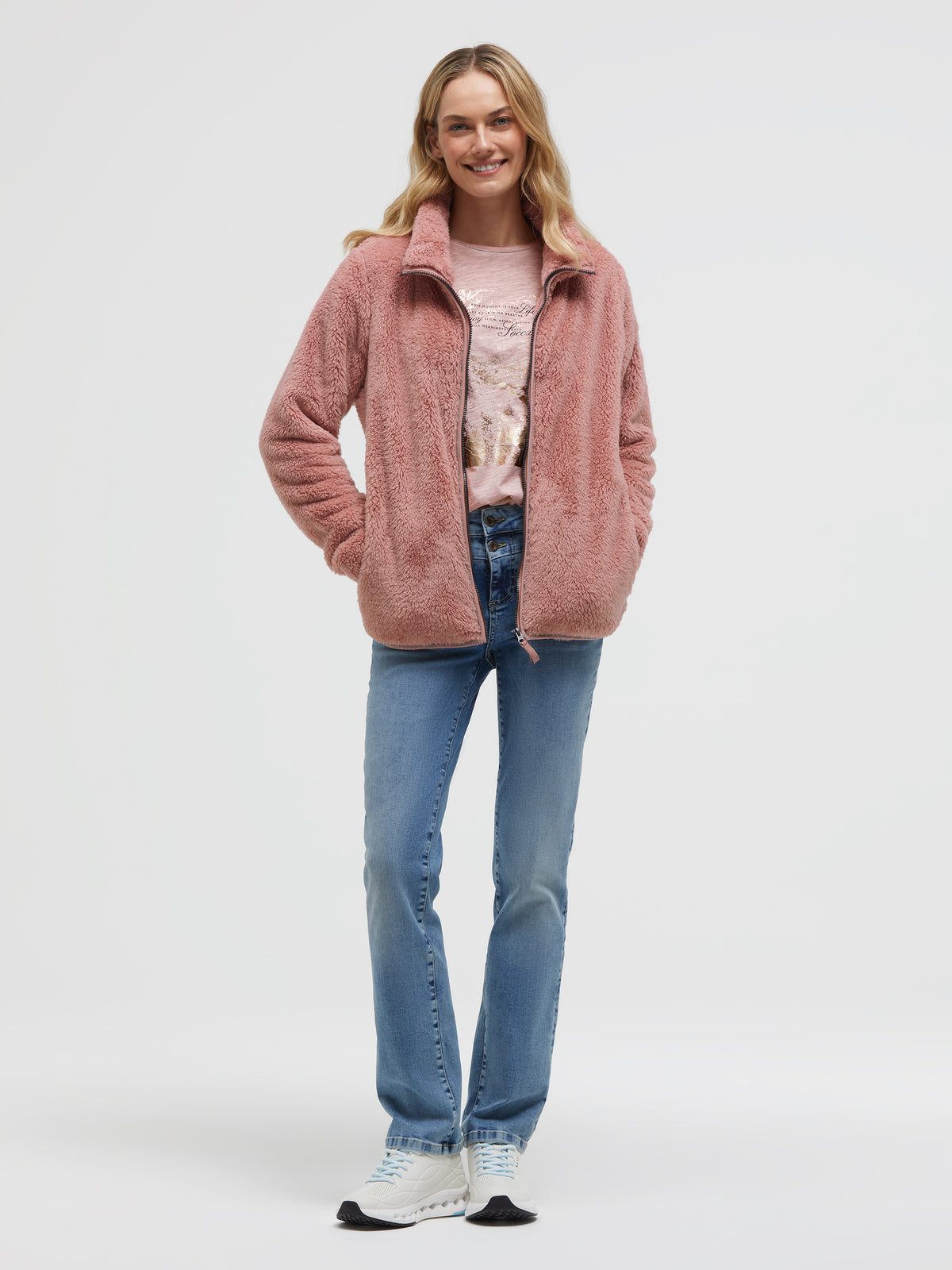 Fleecejacke mit Sherpa-Optik delicate rose