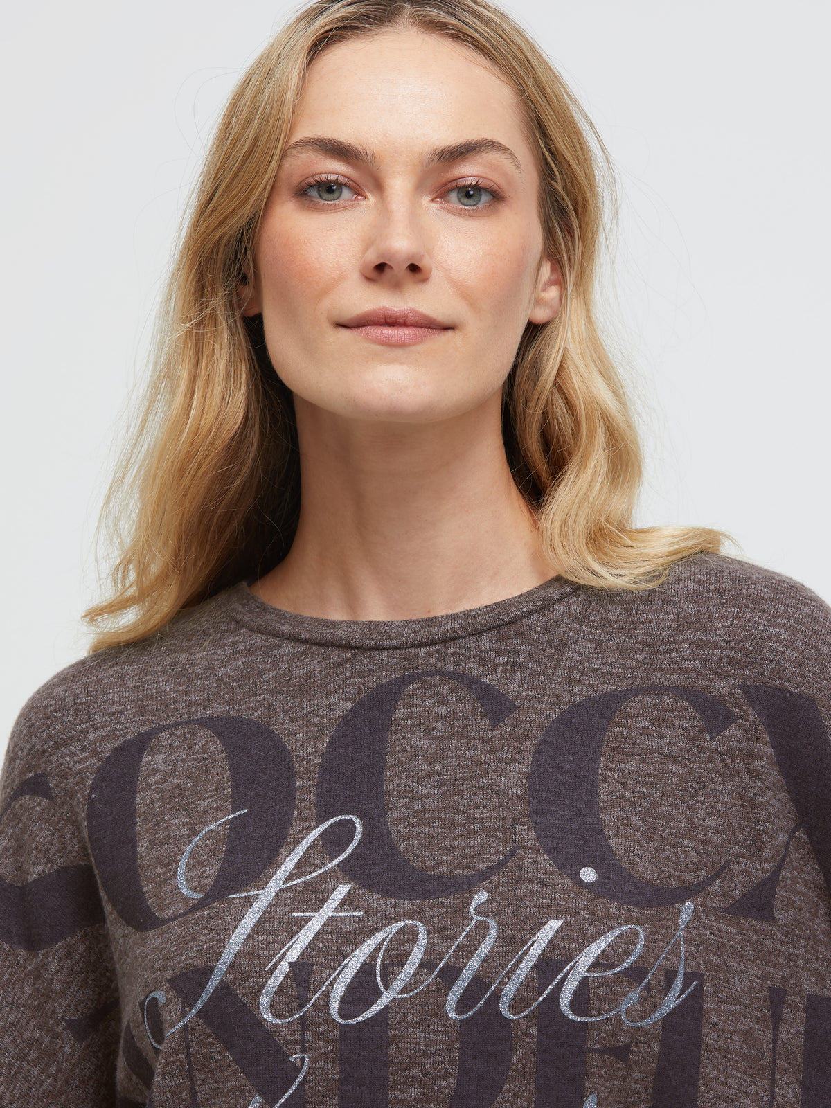 Melierter Oversized Pullover mit Wording Print chocolate - 4