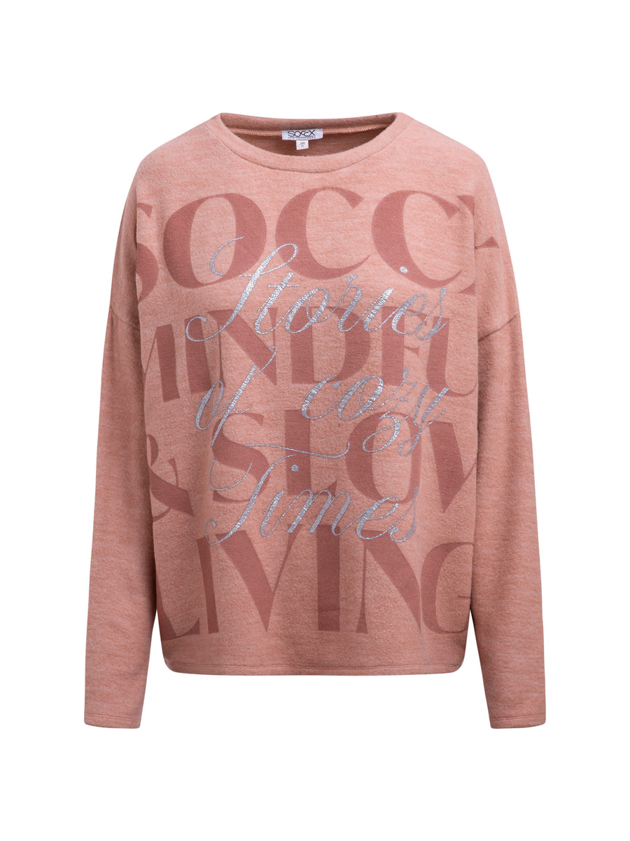 Sweter oversize z wzorem w kropki i nadrukiem z napisem