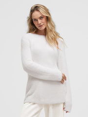 Pullover aus Federgarn mit U-Boot-Ausschnitt cotton white