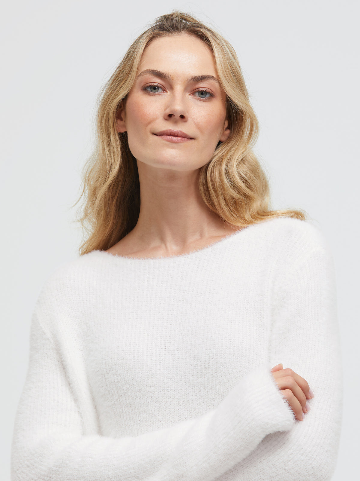 Pullover aus Federgarn mit U-Boot-Ausschnitt cotton white