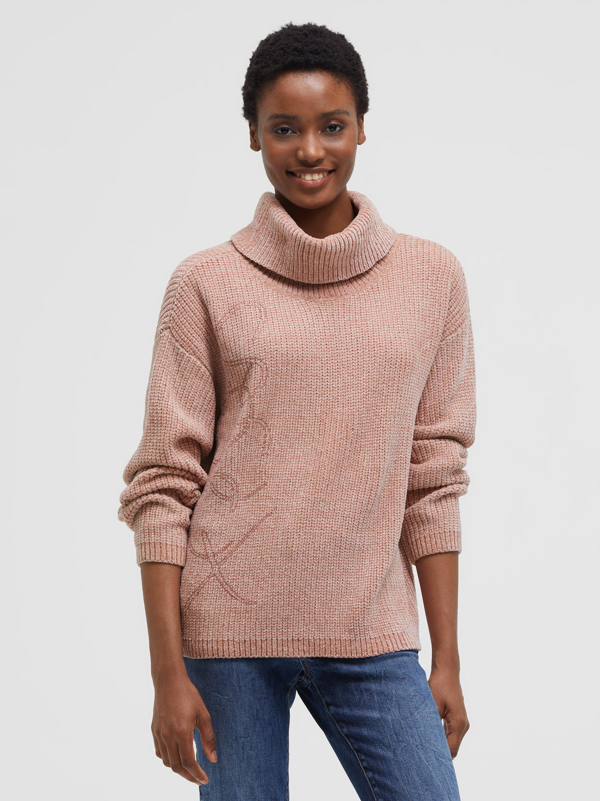 Sweter z tkaniny szenilowej z golfem i logo - 2