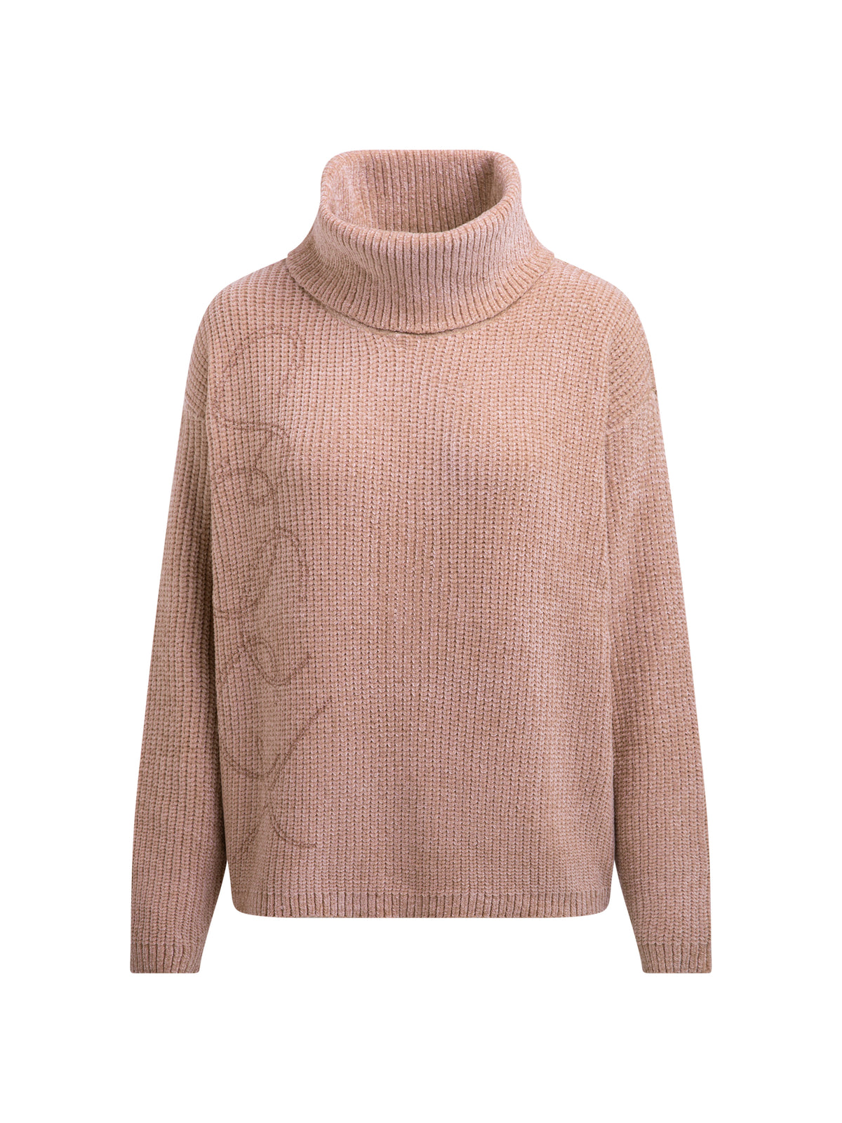 Sweter z tkaniny szenilowej z golfem i logo