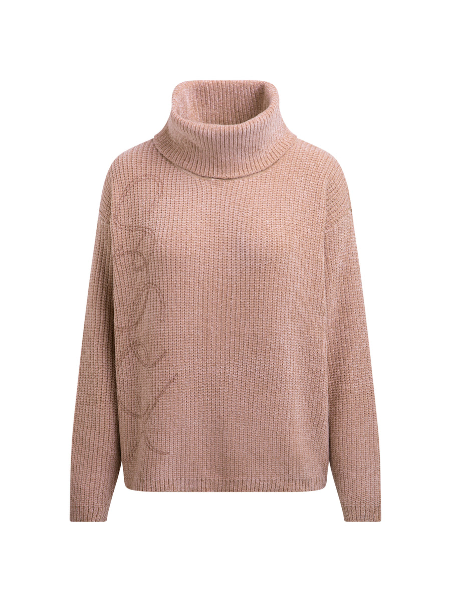 Sweter z tkaniny szenilowej z golfem i logo