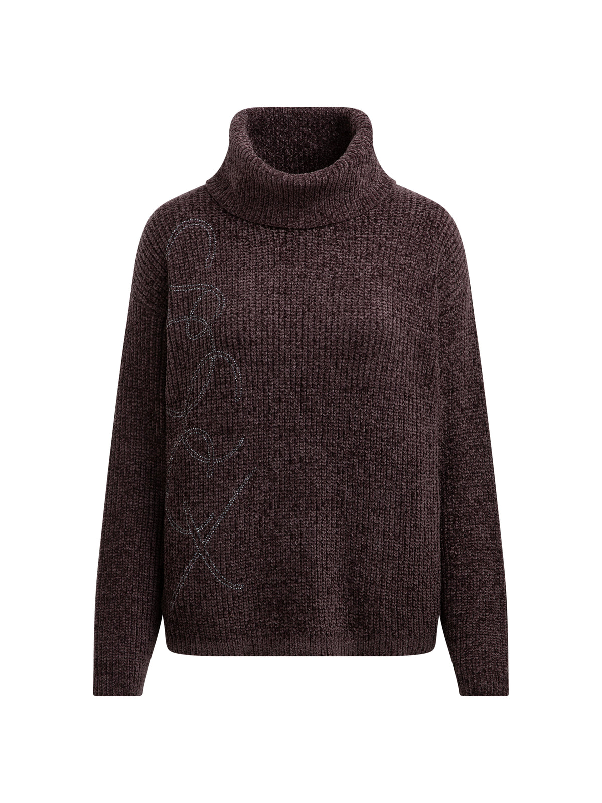 Sweter z tkaniny szenilowej z golfem i logo