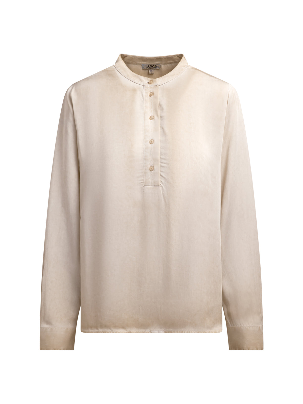 Kragenlose Satinbluse mit Rückenprint almond cream