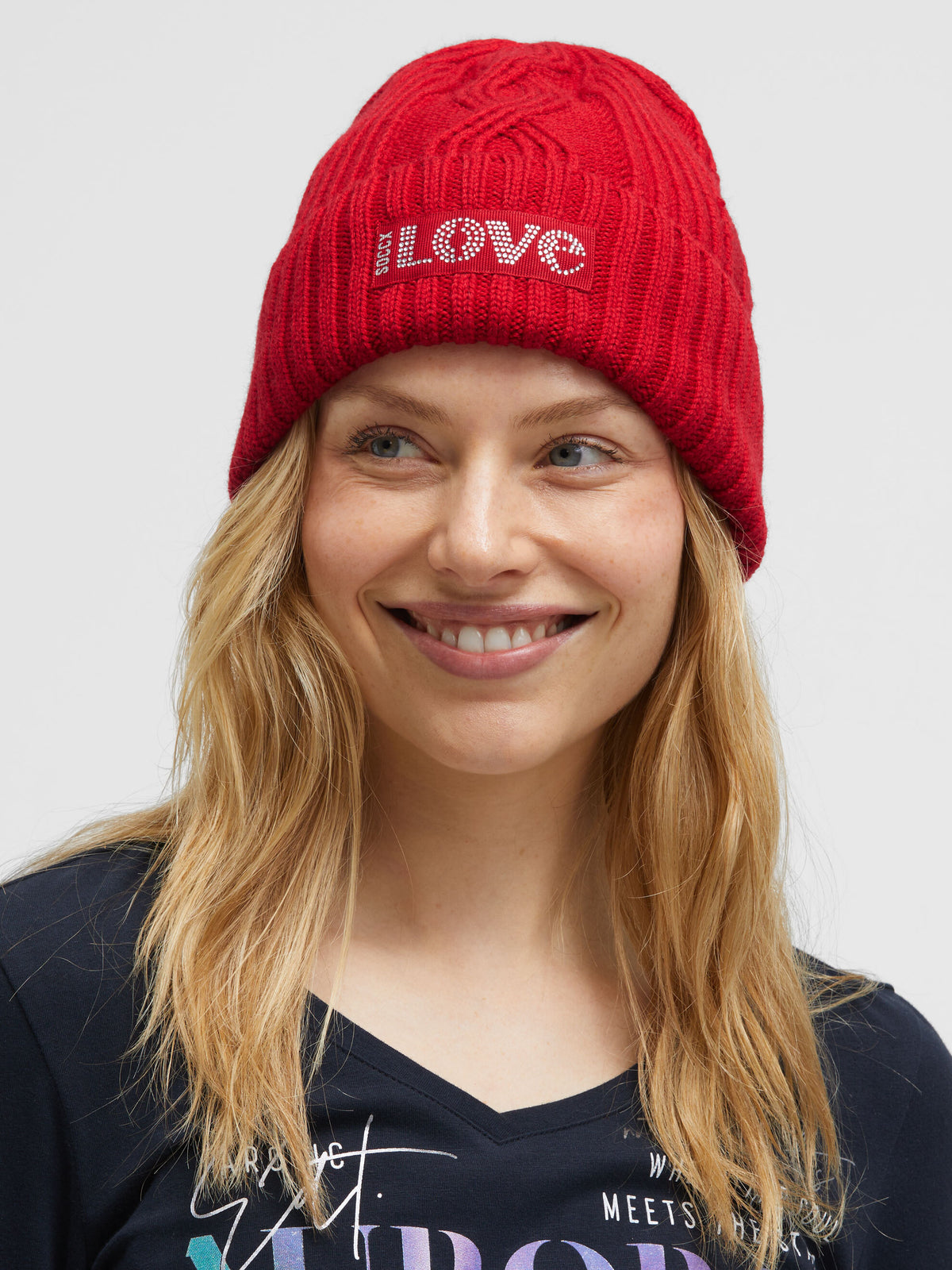 Strickmütze mit Zopfmuster und Logo-Artwork red flame - 2