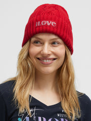 Strickmütze mit Zopfmuster und Logo-Artwork red flame