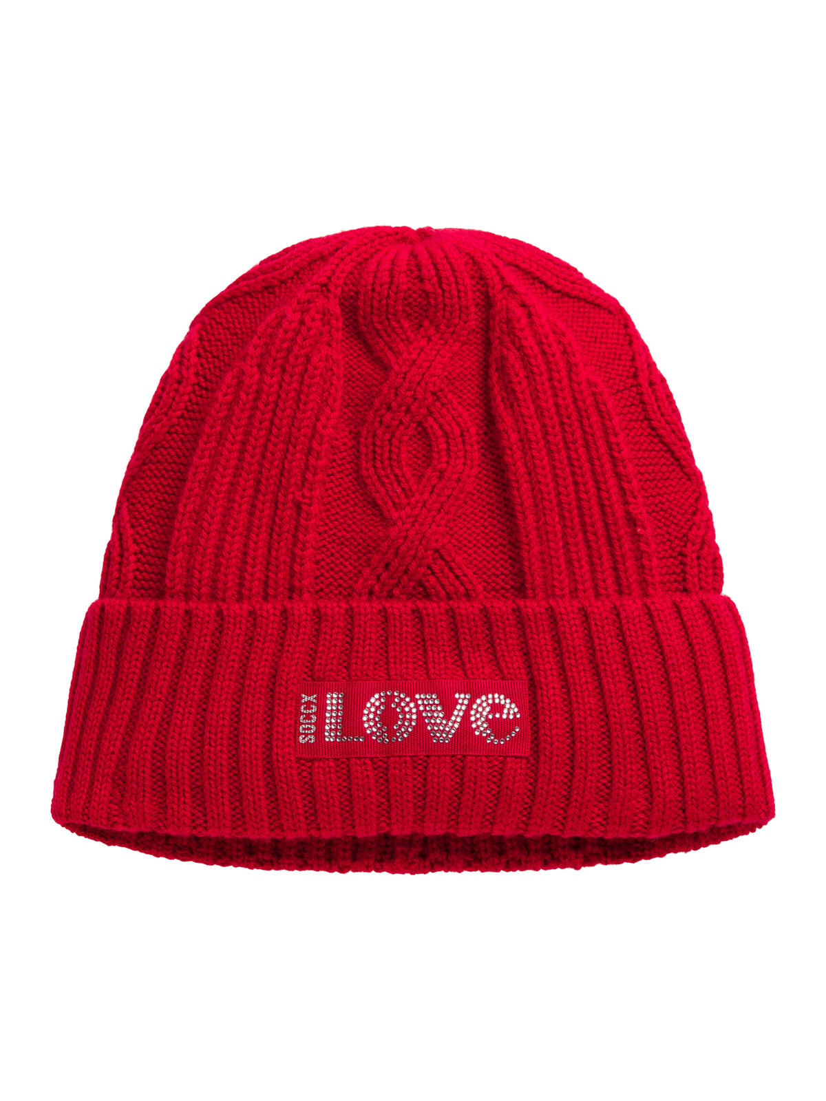 Strickmütze mit Zopfmuster und Logo-Artwork red flame