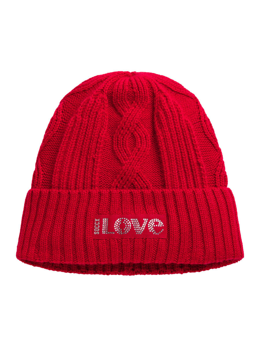 Strickmütze mit Zopfmuster und Logo-Artwork red flame