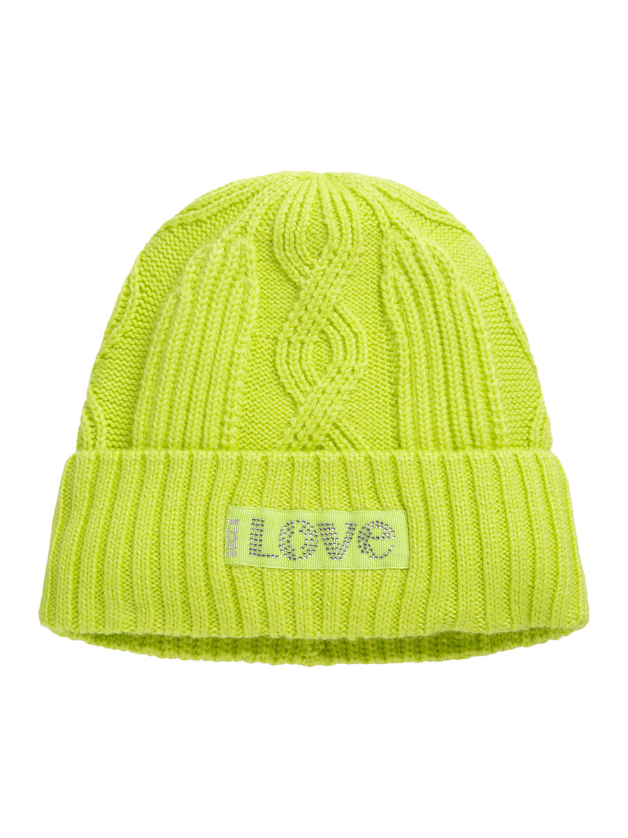 Strickmütze mit Zopfmuster und Logo-Artwork neon yellow