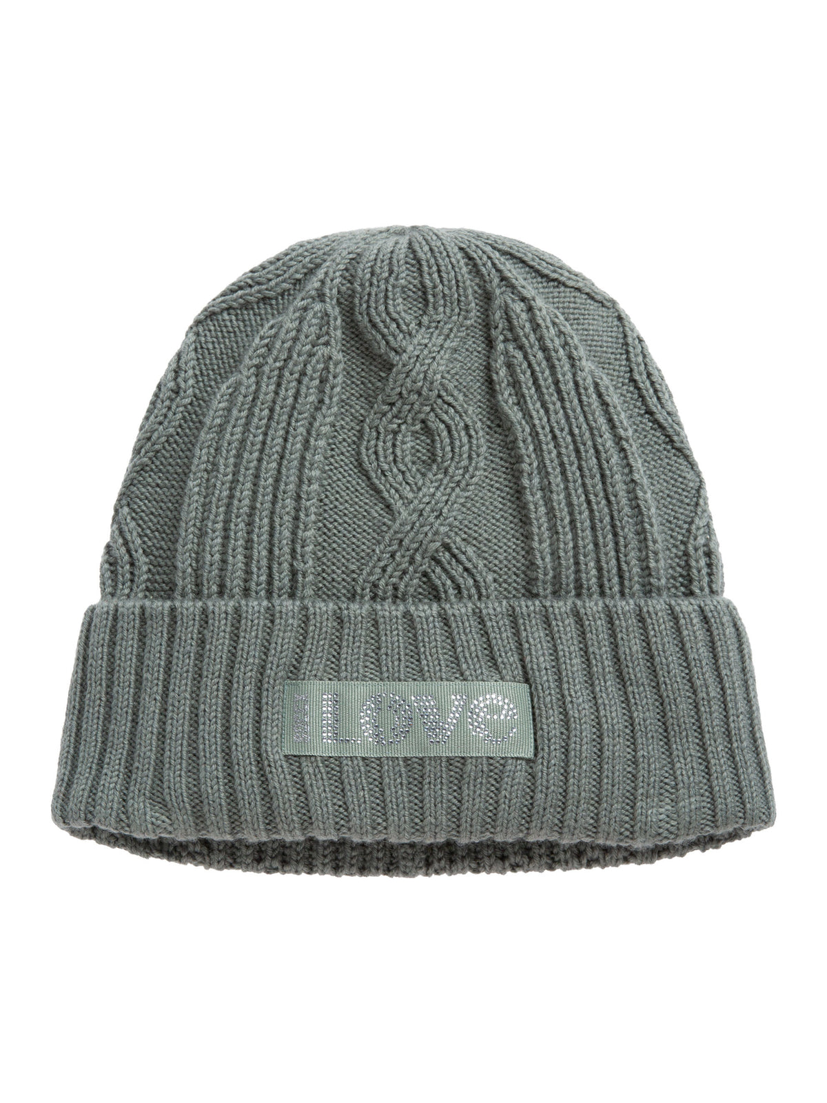 Strickmütze mit Zopfmuster und Logo-Artwork faded olive