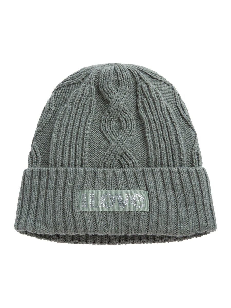 Strickmütze mit Zopfmuster und Logo-Artwork faded olive