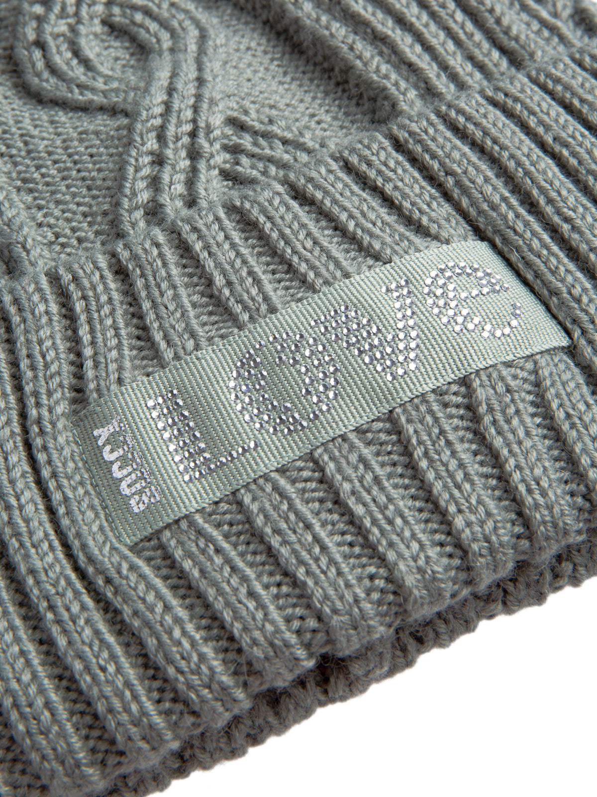Strickmütze mit Zopfmuster und Logo-Artwork faded olive - 3