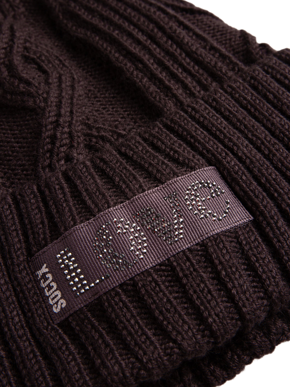 Strickmütze mit Zopfmuster und Logo-Artwork chocolate