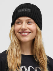 Strickmütze mit Zopfmuster und Logo-Artwork black