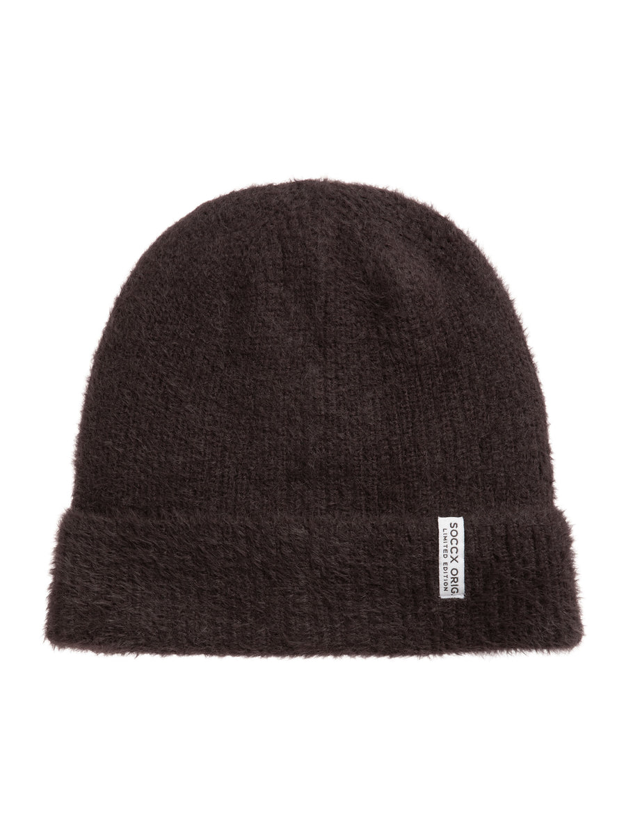 Beanie aus Federgarn chocolate