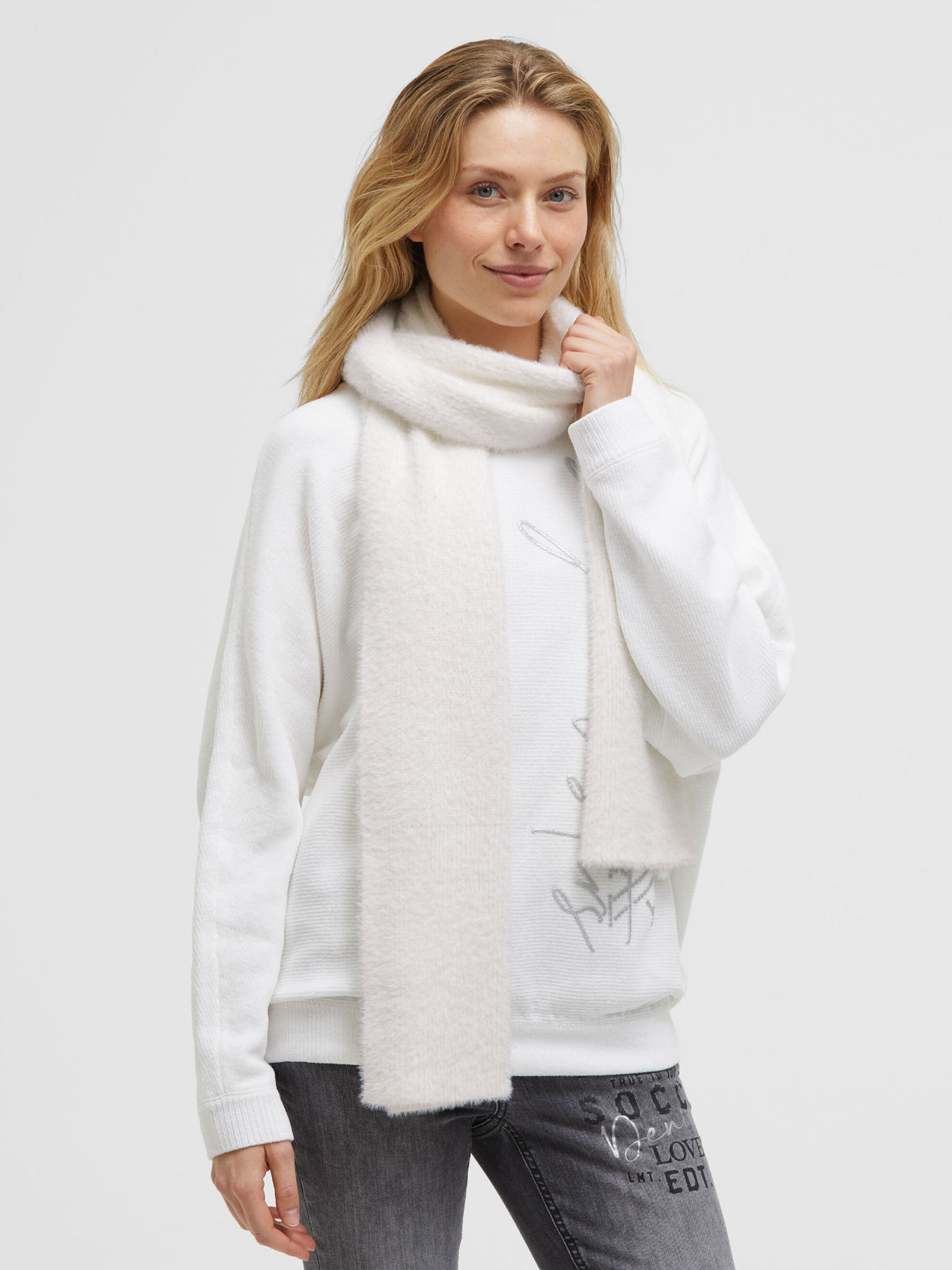 Schal aus Federgarn cotton white - 2
