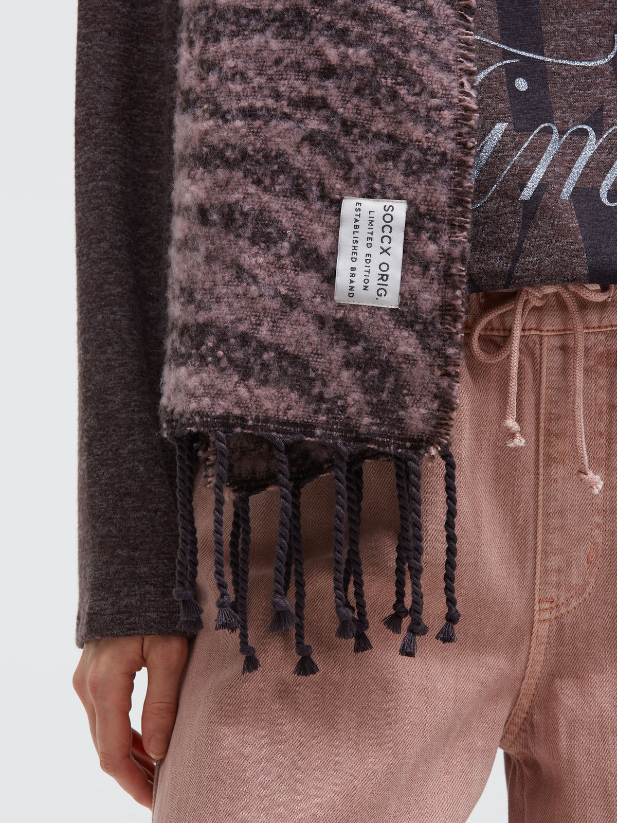 Schal mit Jacquard-Muster und Logo delicate rose / chocolate