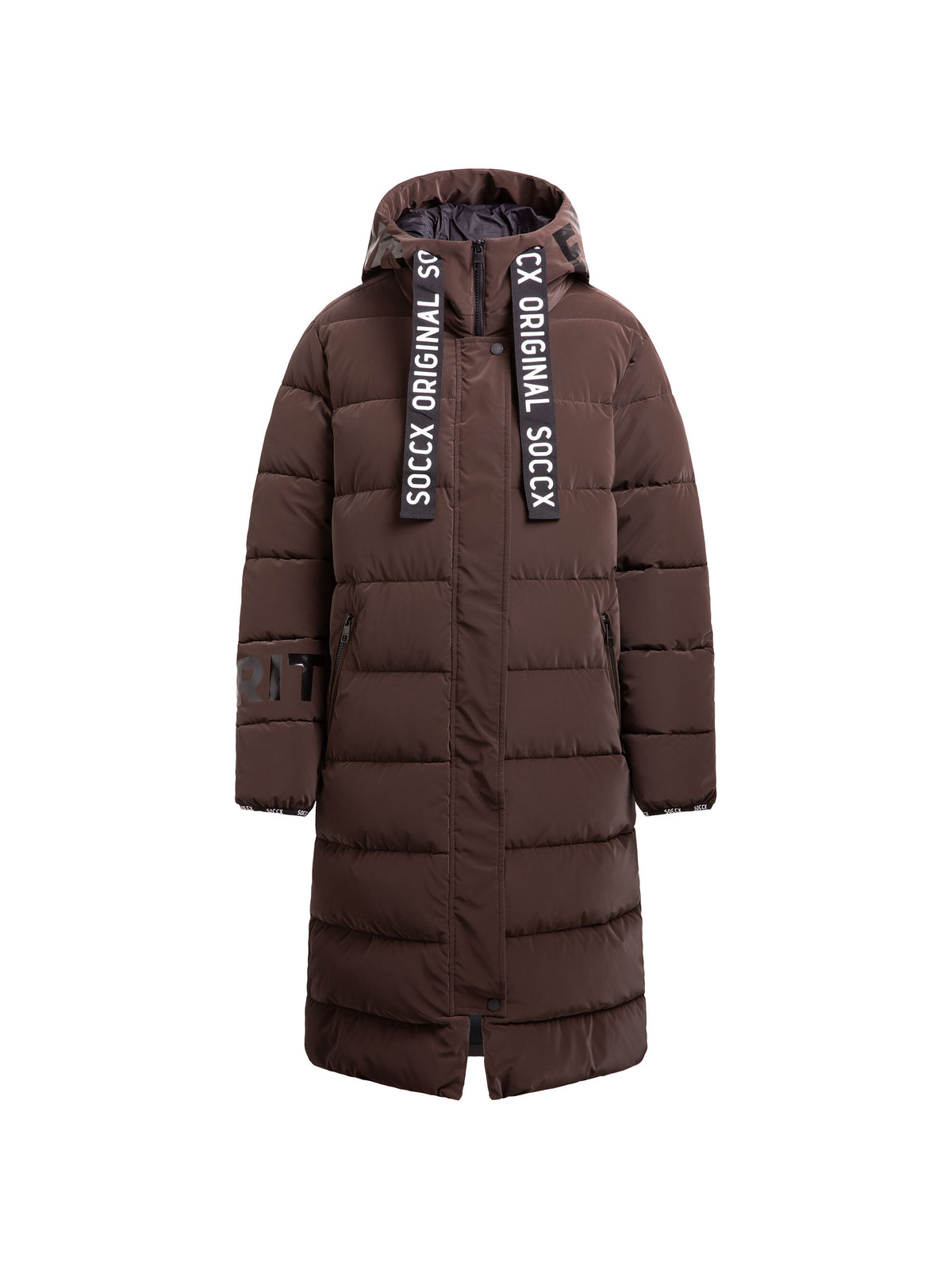 Matter Steppmantel mit Kapuze und Shiny Prints dark coffee - 1